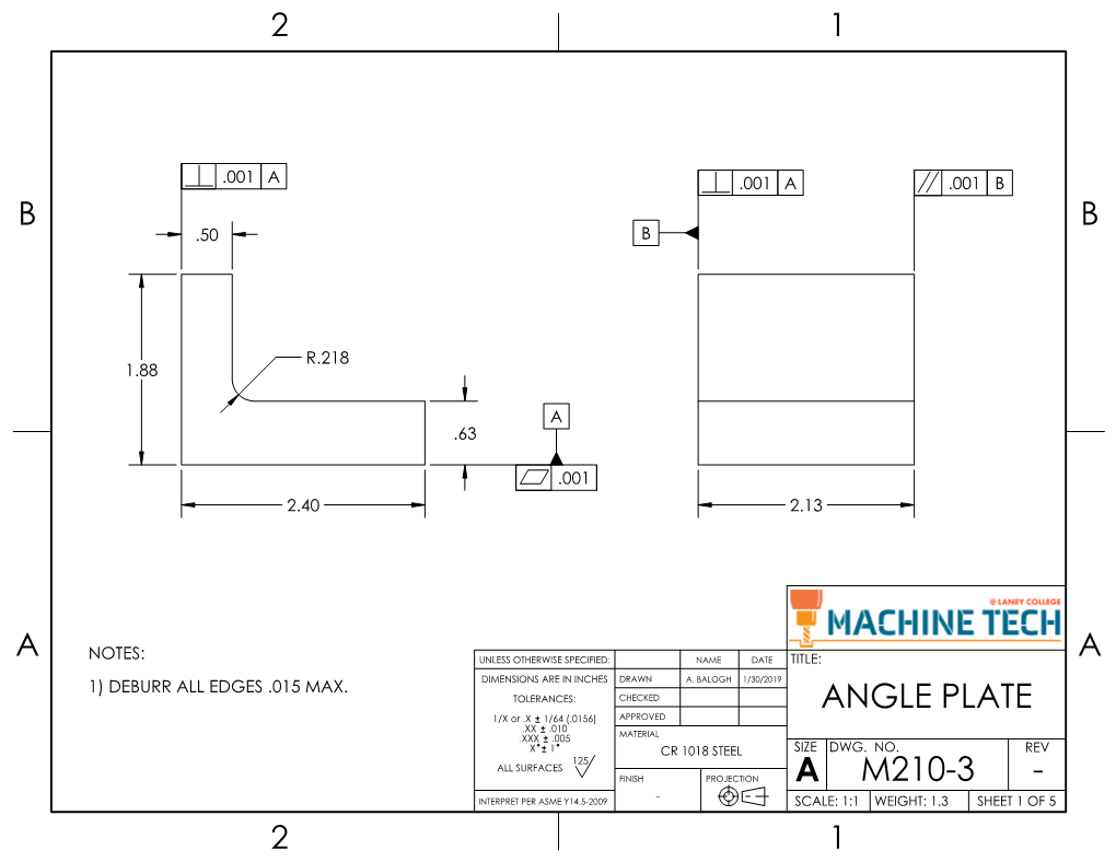 A M210-3 - Interpret Per Asme Y14.5-2009 - Scale: 1:1 Weight: 1.3 Sheet 1 of 5 2 1 2 1