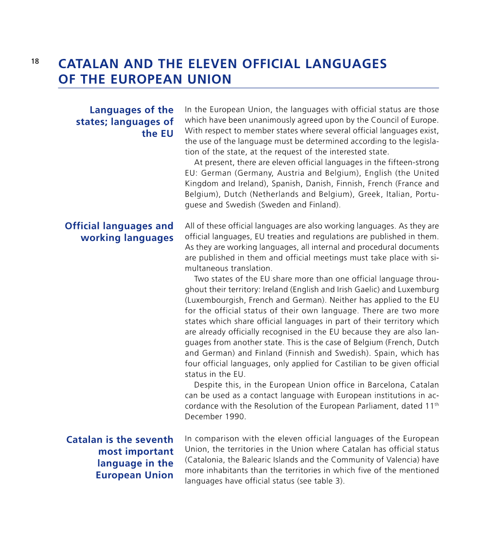 Catalan and the Eleven Official Languages of the European Union