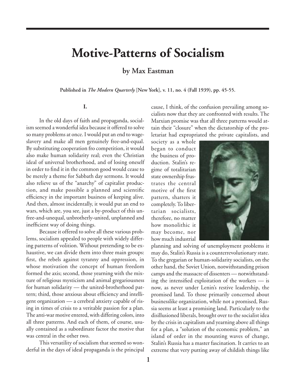 Motive-Patterns of Socialism [Oct