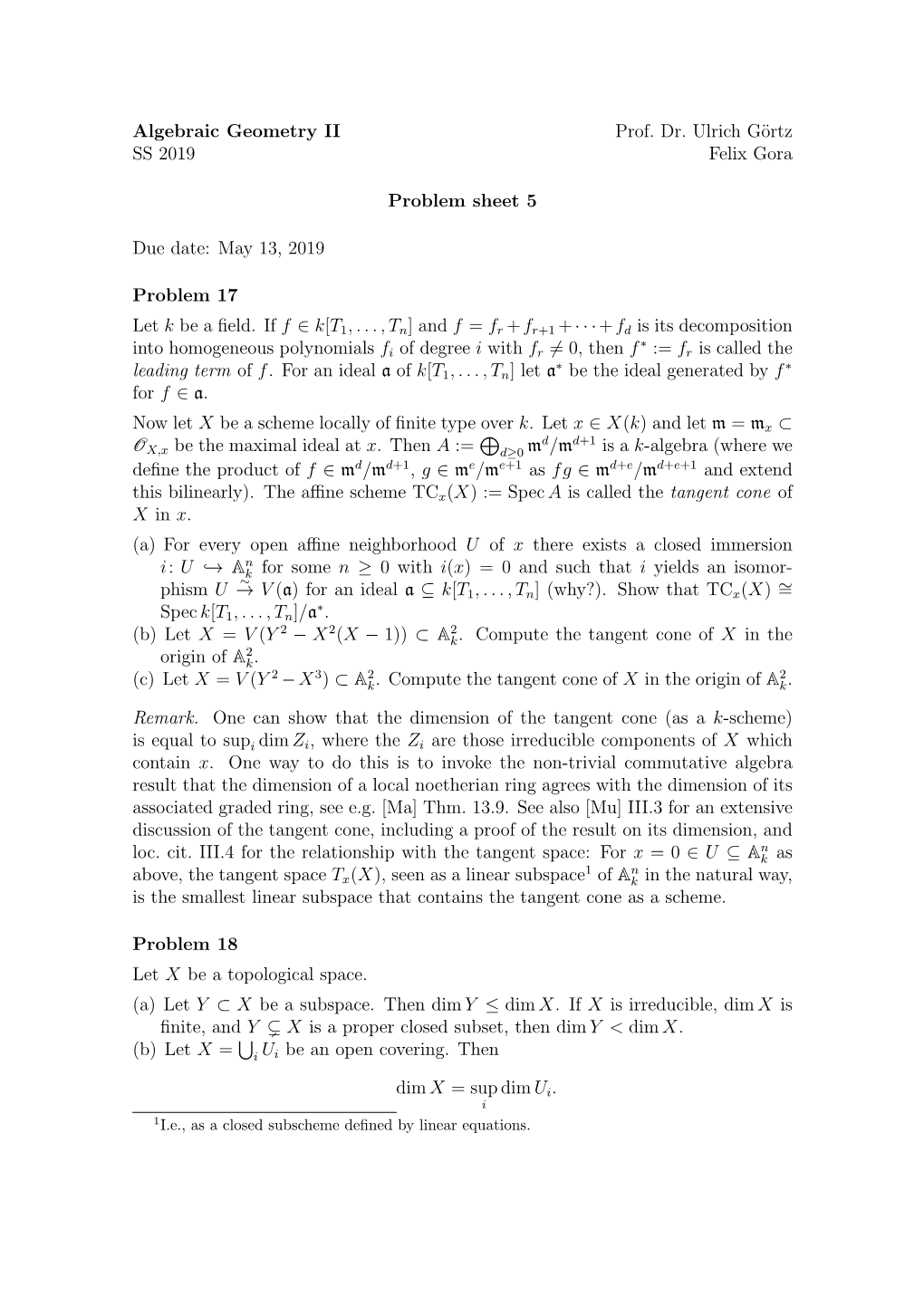 May 13, 2019 Problem 17 Let K Be a Fi