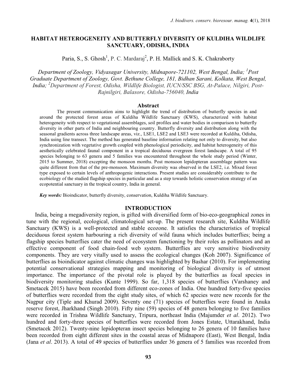 93 Habitat Heterogeneity and Butterfly Diversity Of