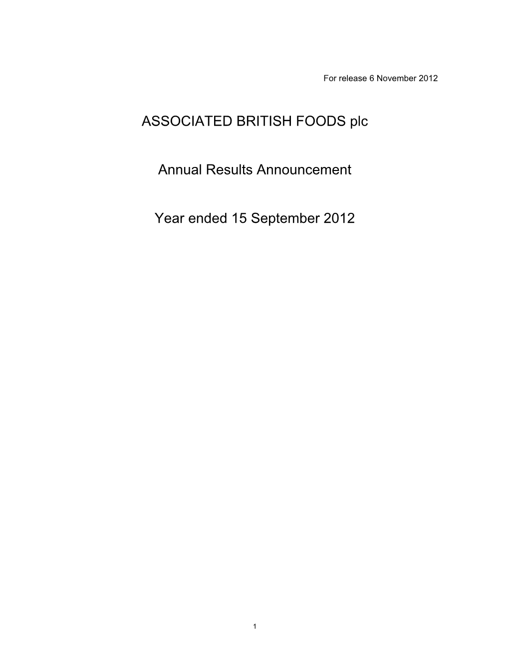 Announcement of 2012 Annual Results