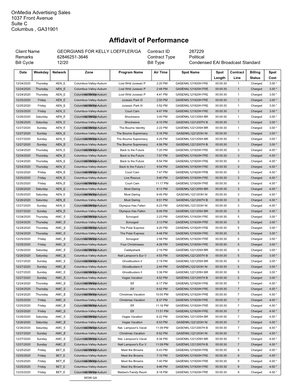 Affidavit of Performance