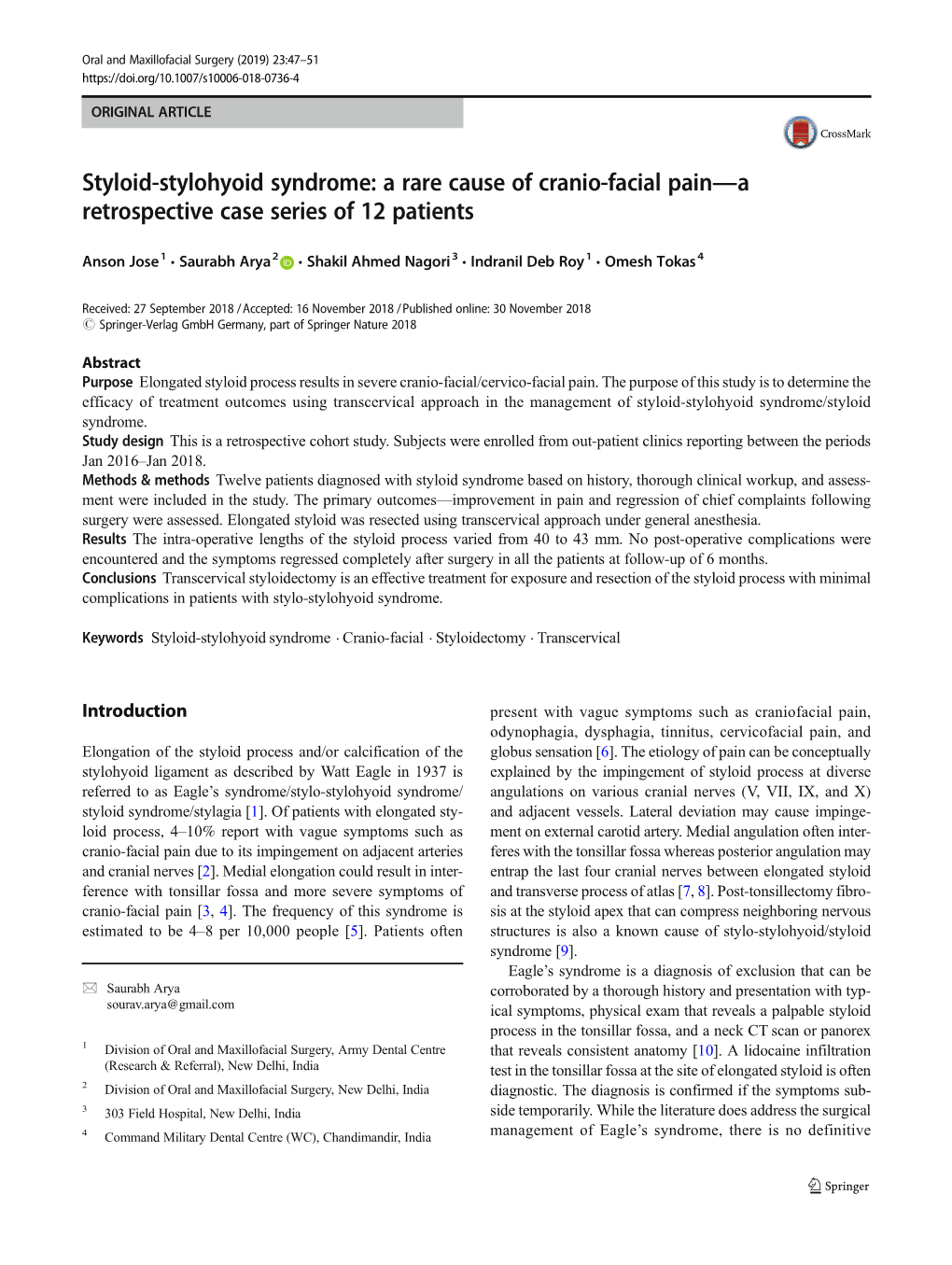 Styloid-Stylohyoid Syndrome: a Rare Cause of Cranio-Facial Pain—A Retrospective Case Series of 12 Patients