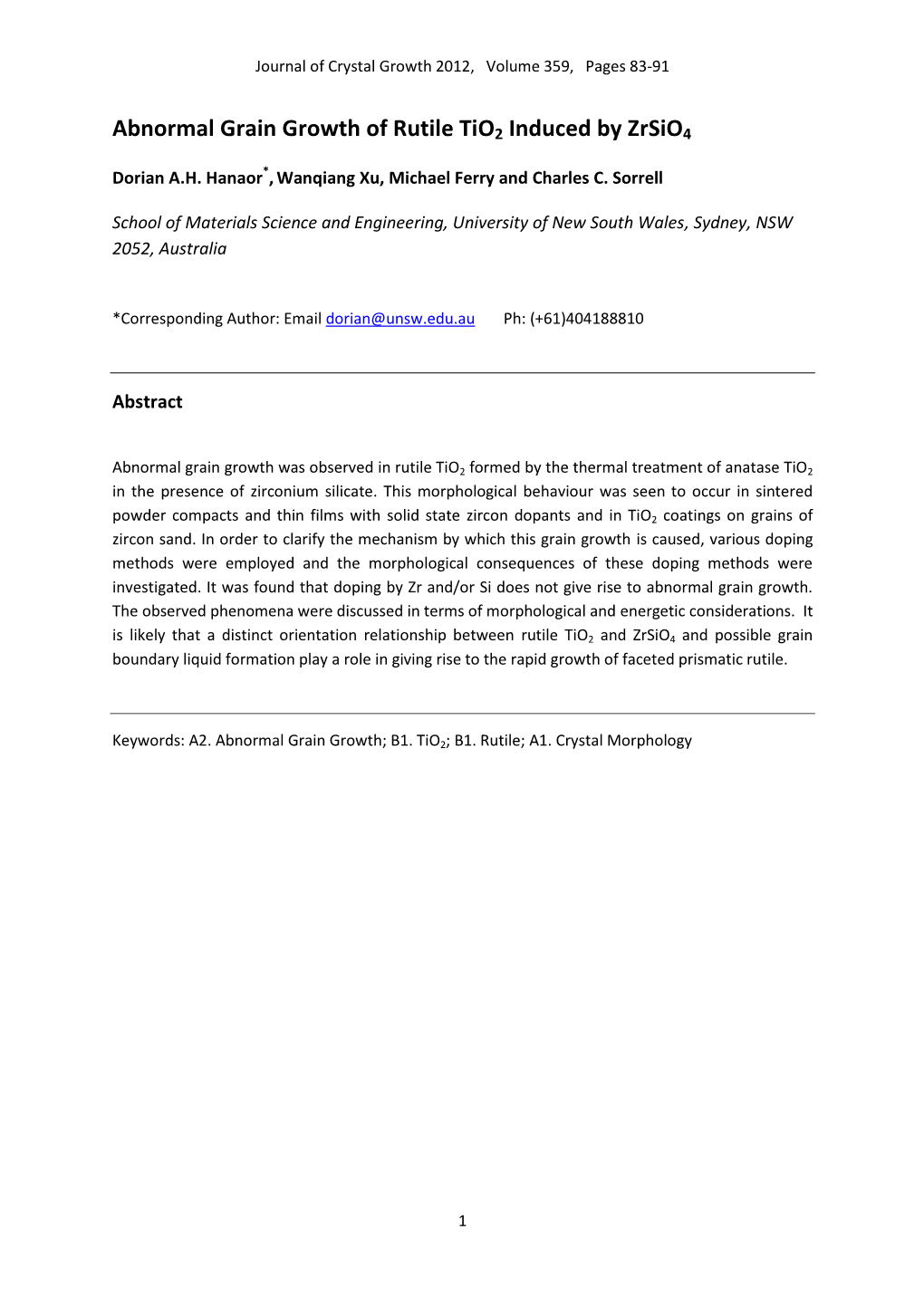 Abnormal Grain Growth of Rutile Tio2 Induced by Zrsio4