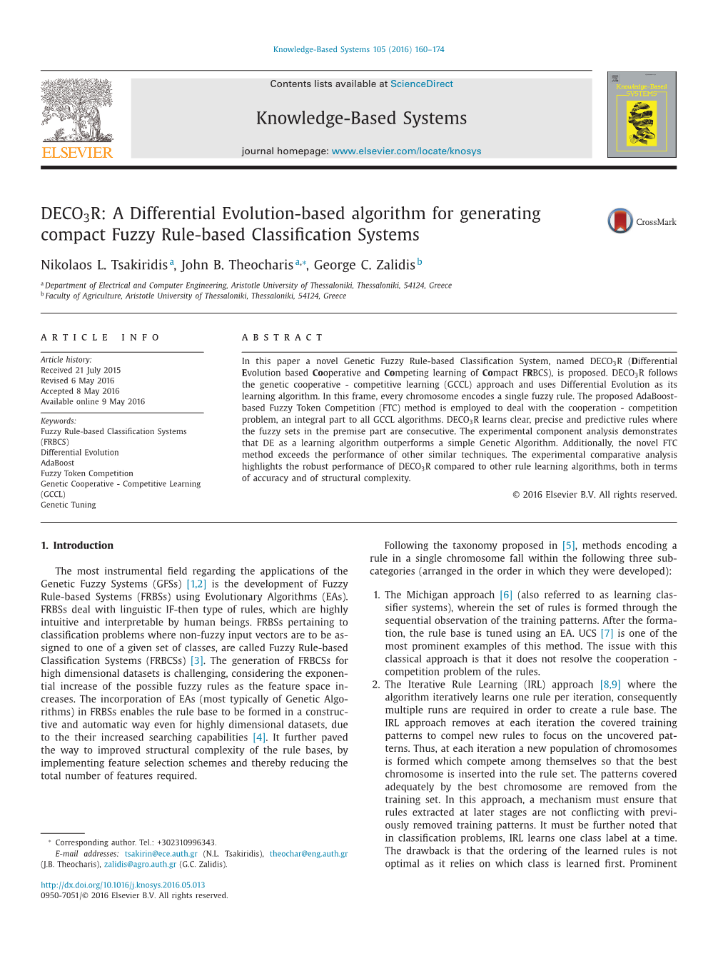 DECO3R: a Differential Evolution-Based Algorithm for Generating Compact Fuzzy Rule-Based Classification Systems