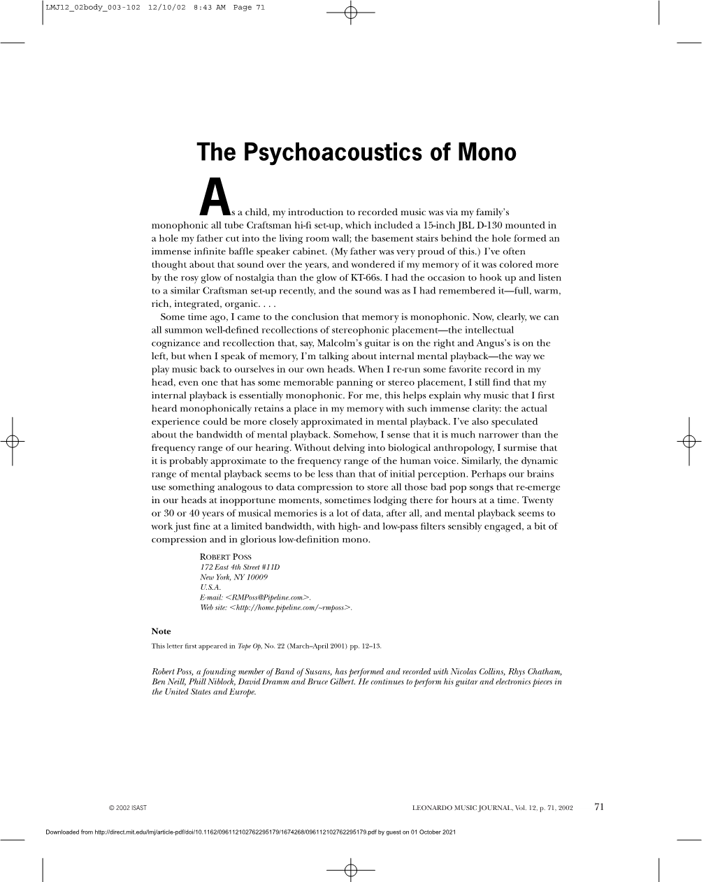 The Psychoacoustics of Mono