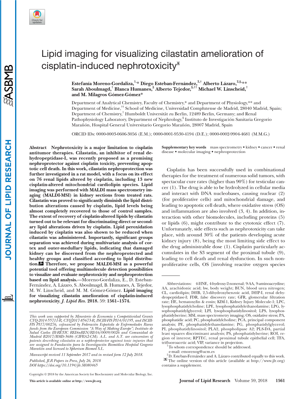 Lipid Imaging for Visualizing Cilastatin Amelioration of Cisplatin-Induced Nephrotoxicity