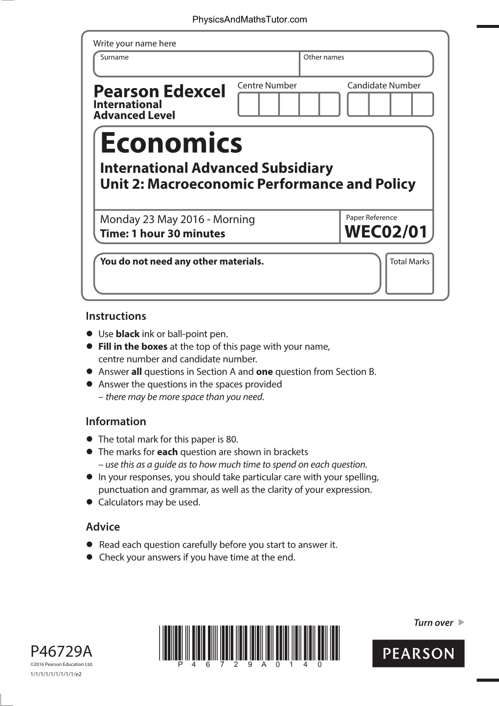 Unit 2 Edexcel Economics A-Level