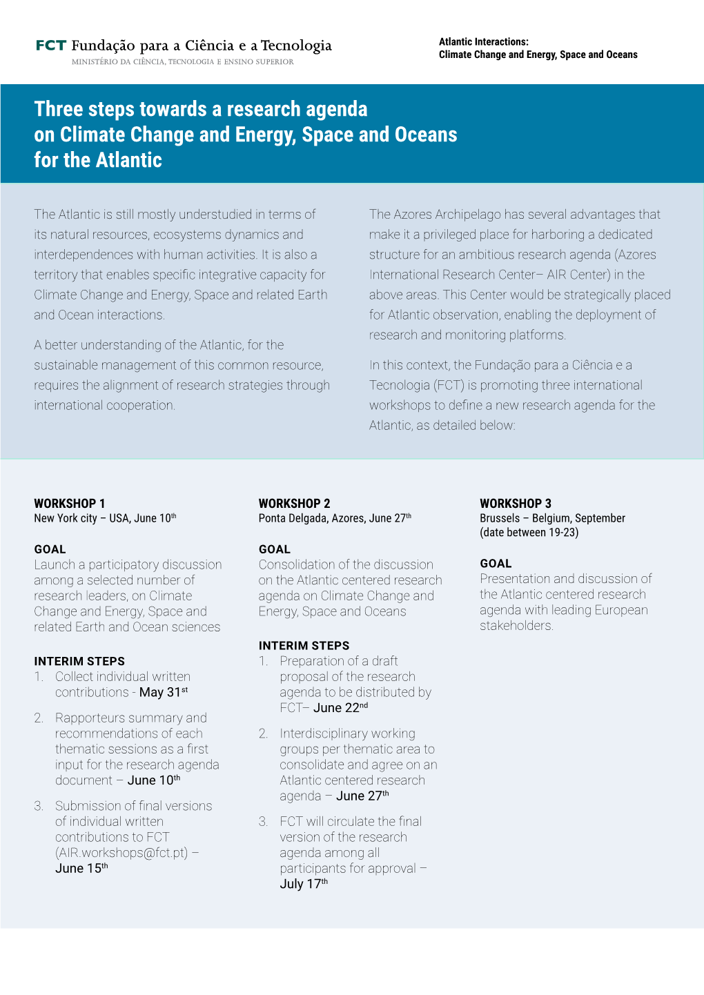 Three Steps Towards a Research Agenda on Climate Change and Energy, Space and Oceans for the Atlantic