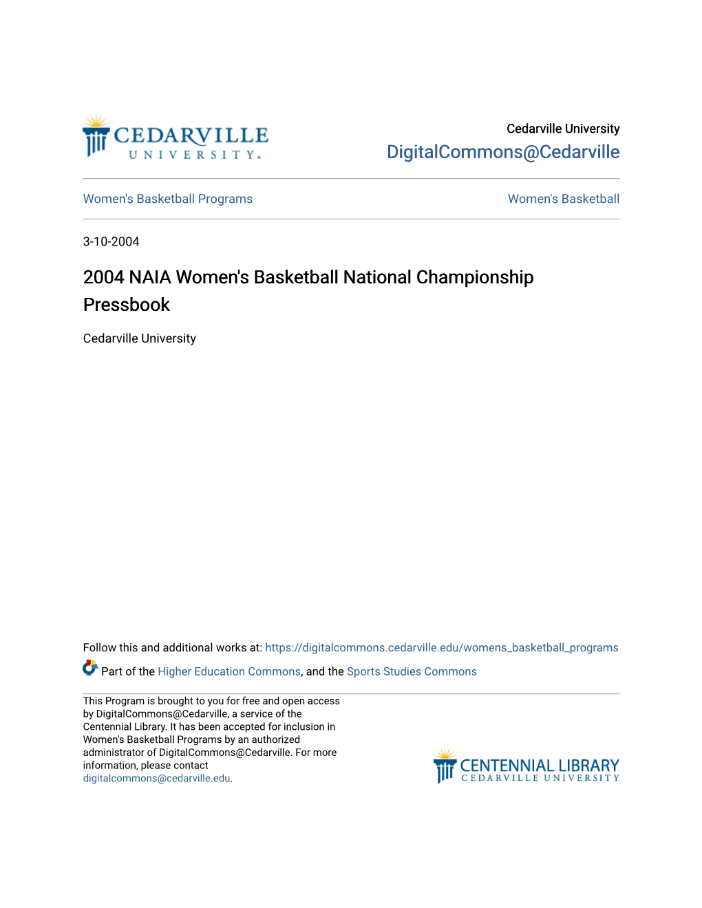 2004 NAIA Women's Basketball National Championship Pressbook