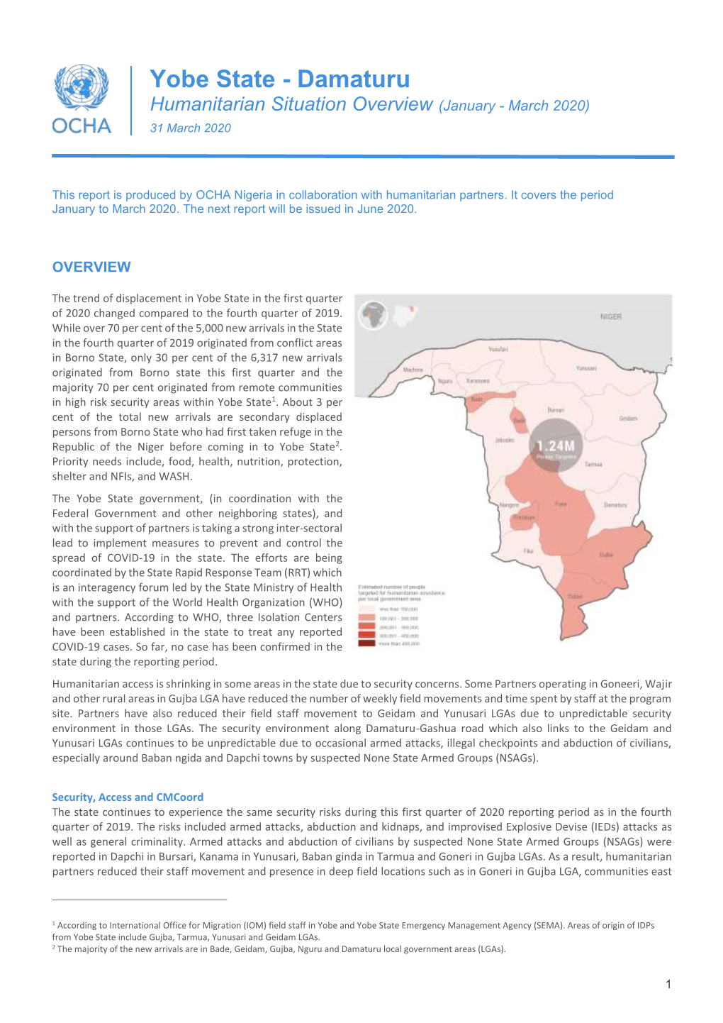 Yobe State - Damaturu Humanitarian Situation Overview (January - March 2020) 31 March 2020