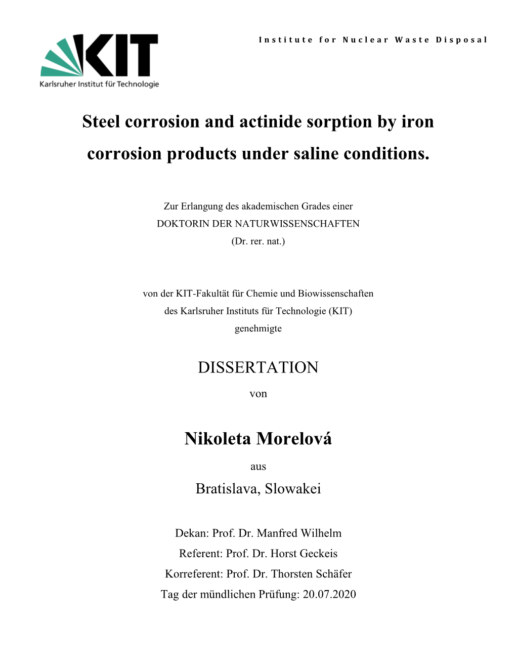 Steel Corrosion and Actinide Sorption by Iron Corrosion Products Under Saline Conditions