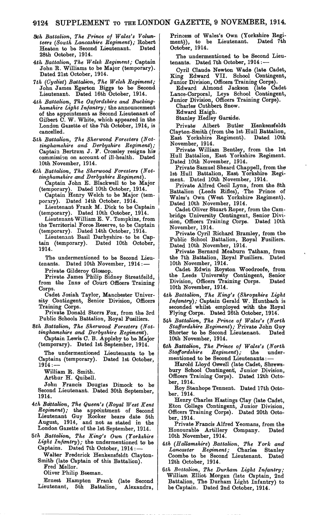 9124 Supplement to the London Gazette, 9 November, 1914