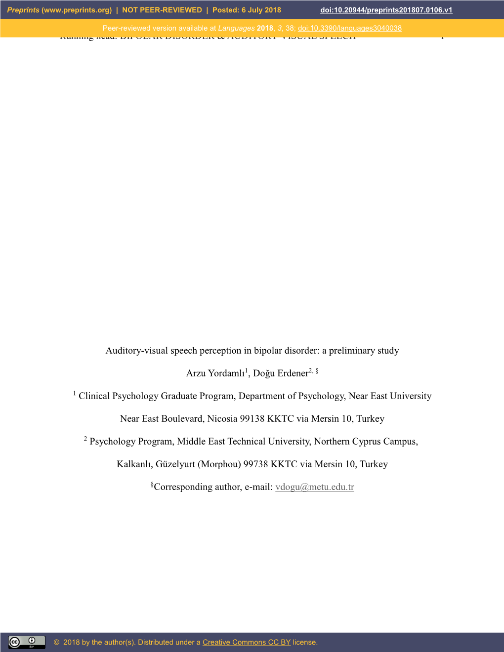 Auditory-Visual Speech Perception in Bipolar Disorder: a Preliminary Study