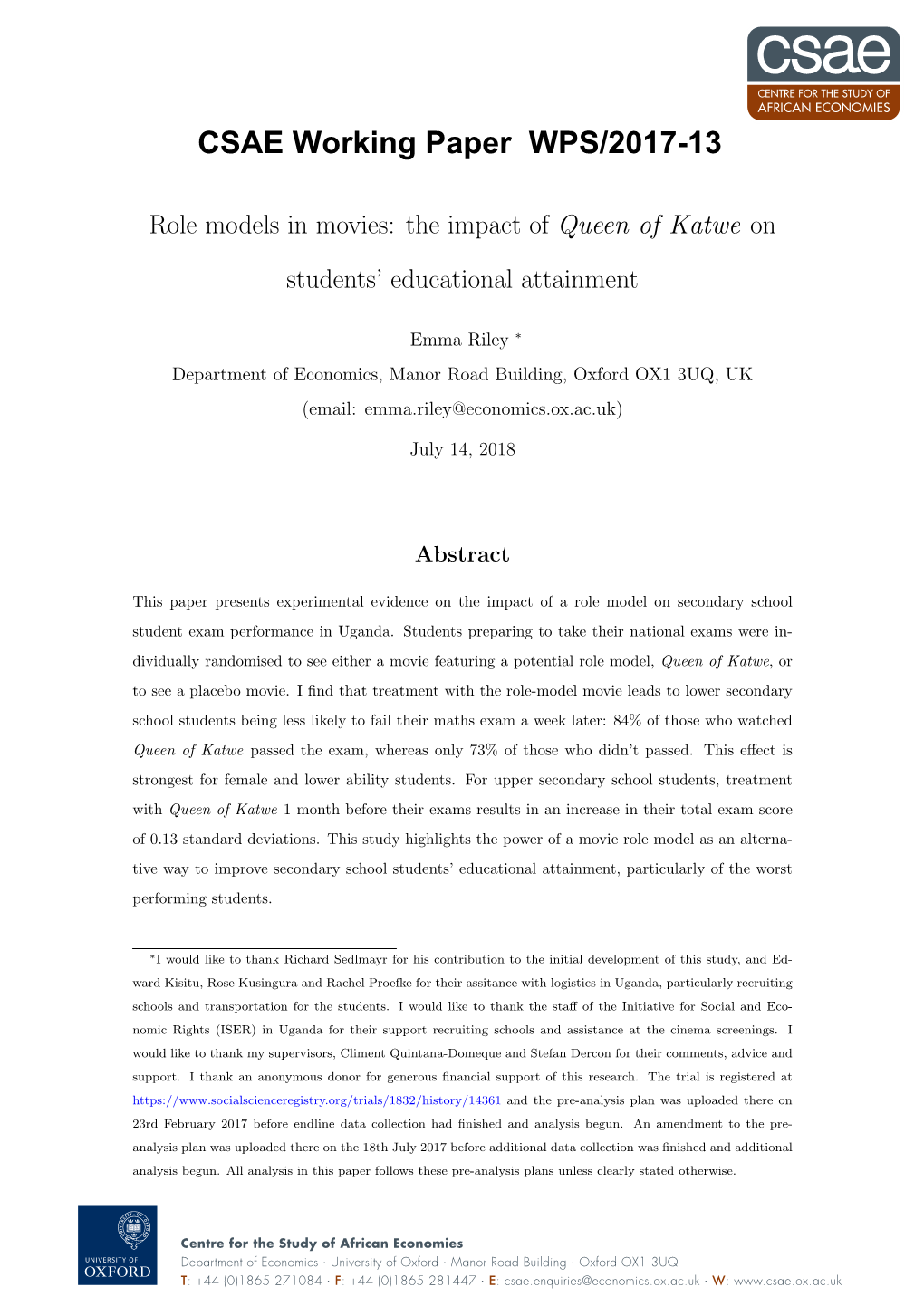 The Impact of Queen of Katwe on Students' Educational Attainment