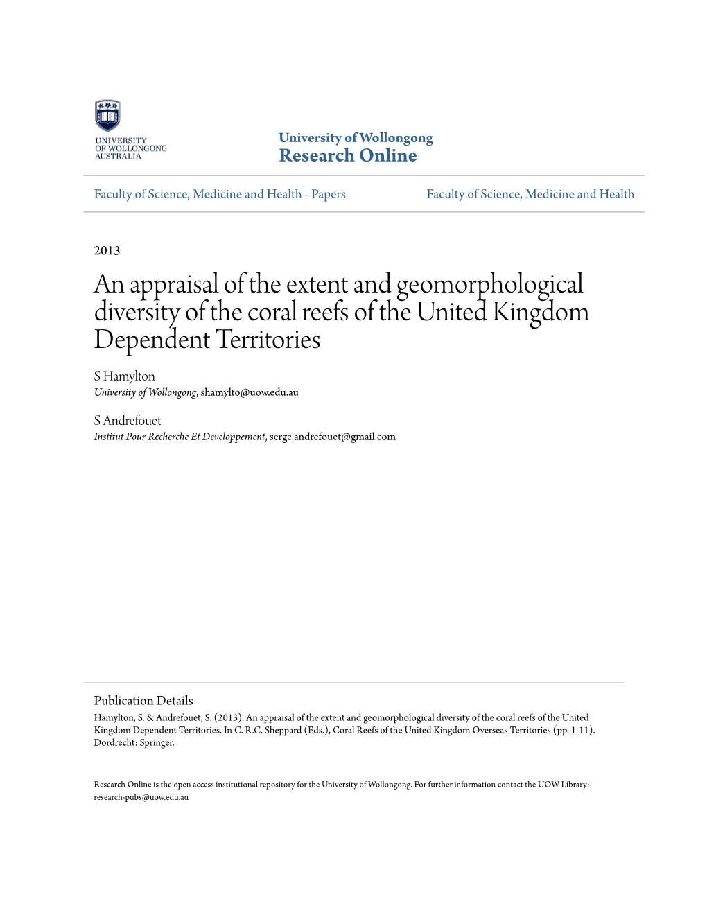 An Appraisal of the Extent and Geomorphological Diversity of the Coral Reefs of the United Kingdom Dependent Territories