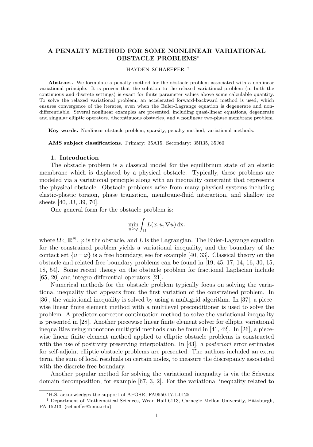 A Penalty Method for Some Nonlinear Variational Obstacle Problems∗