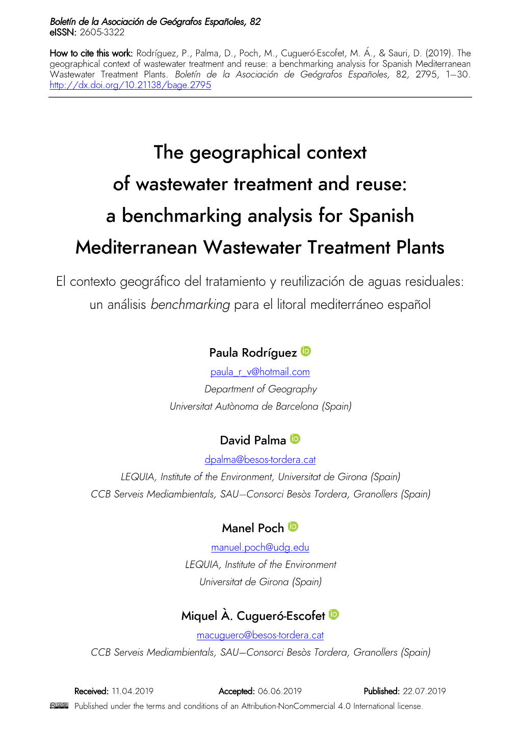 The Geographical Context of Wastewater Treatment and Reuse: a Benchmarking Analysis for Spanish Mediterranean Wastewater Treatment Plants