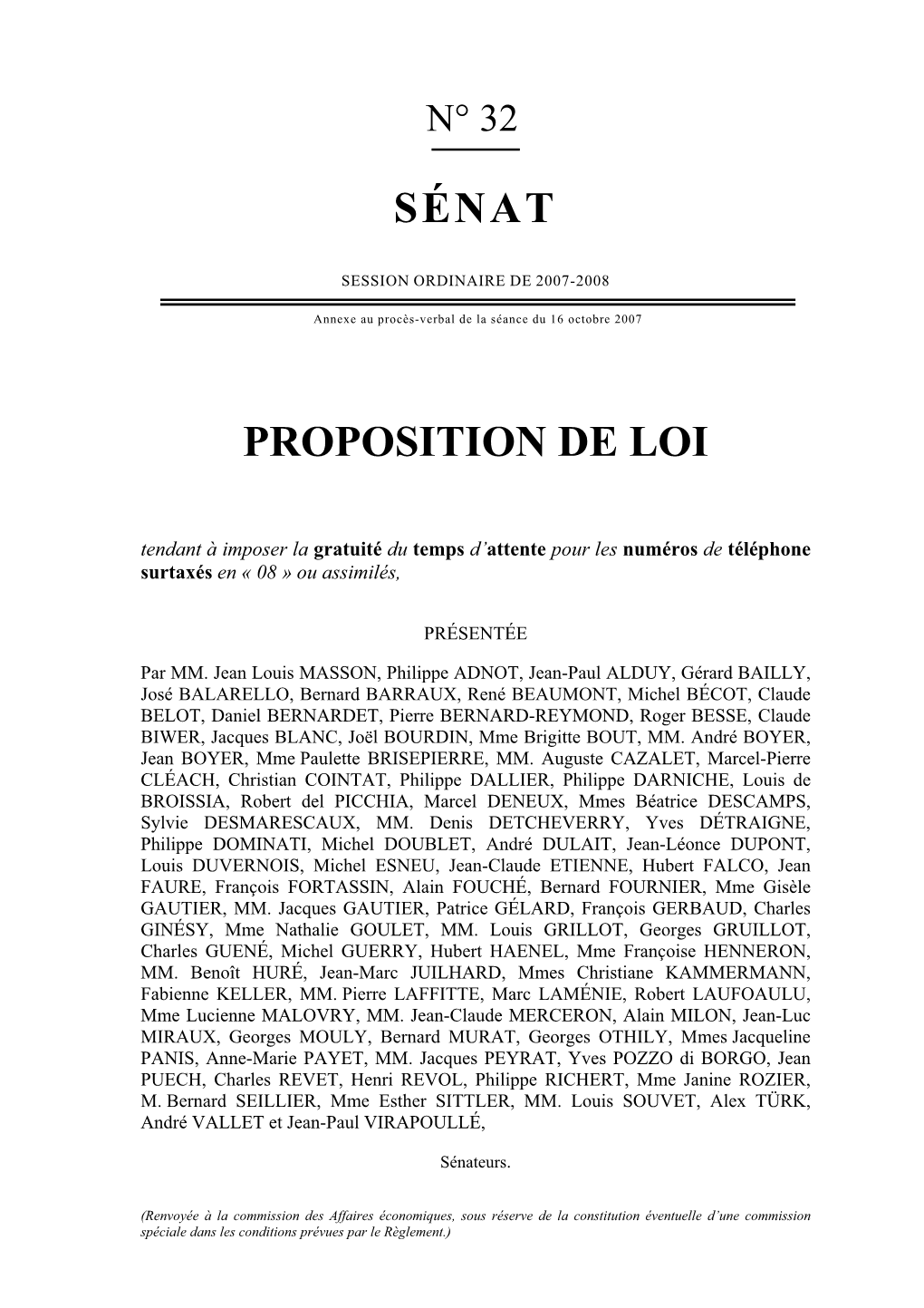 Sénat Proposition De