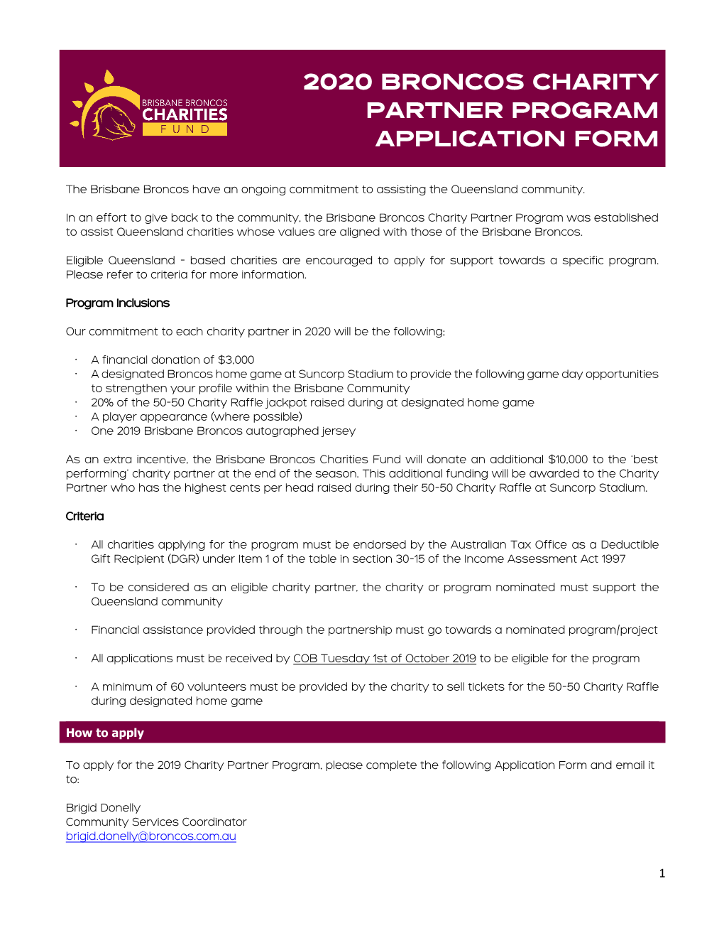 2020 Broncos Charity Partner Program Application Form