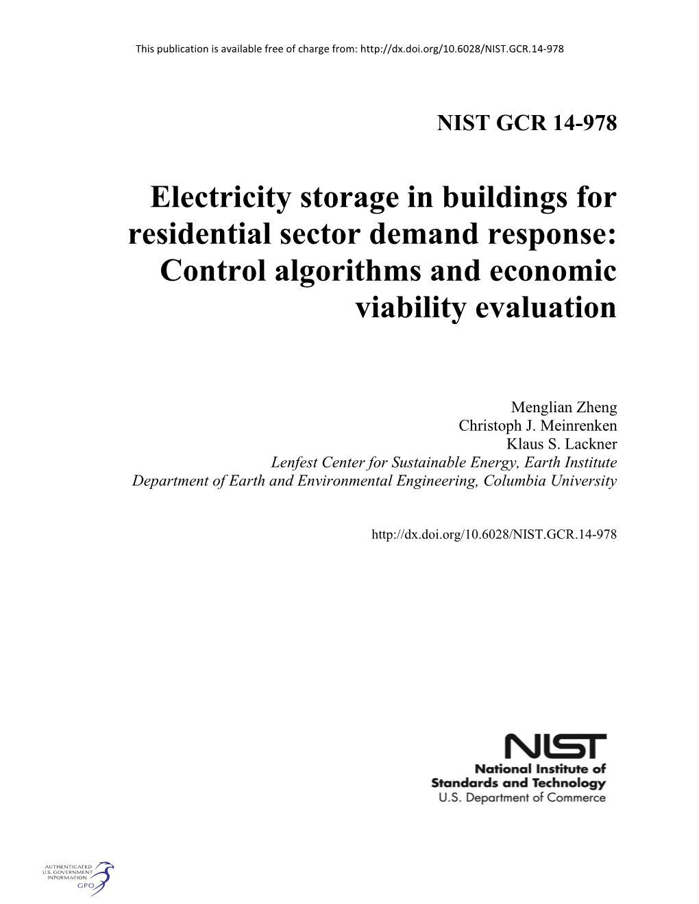 Electricity Storage in Buildings for Residential Sector Demand Response: Control Algorithms and Economic Viability Evaluation