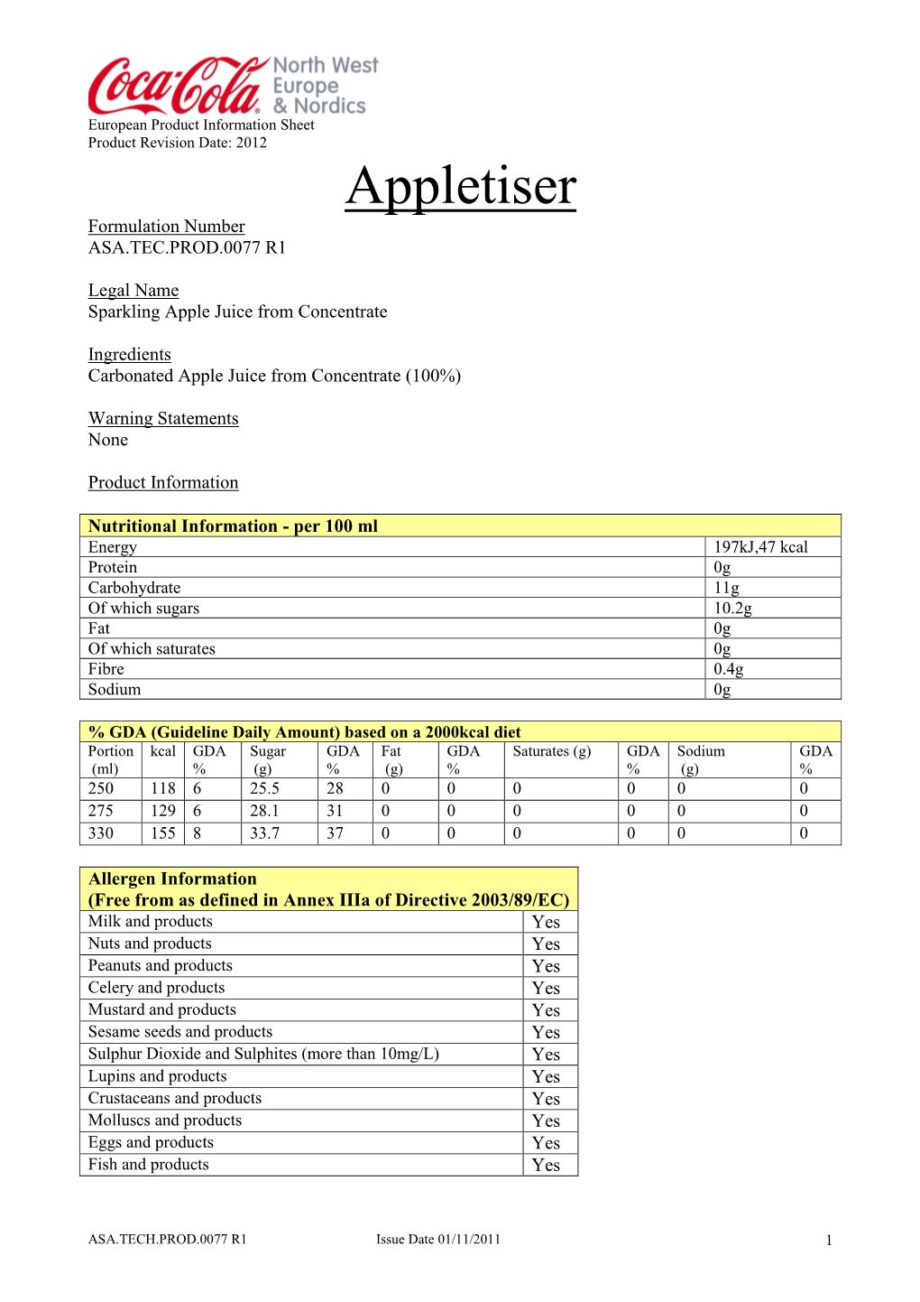 Product Data Sheet