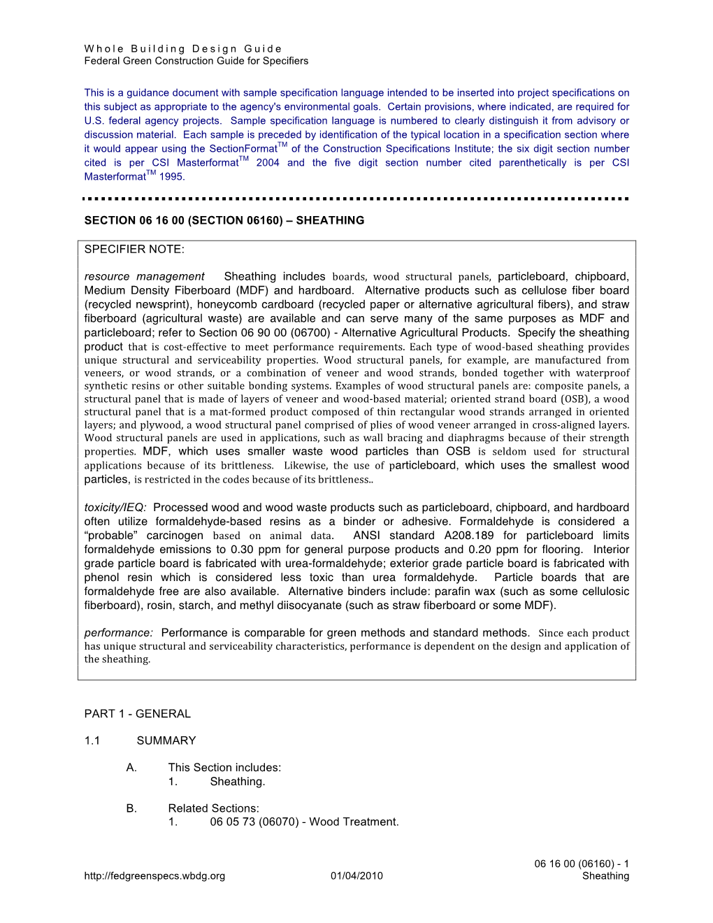 (Section 06160) – Sheathing Specifier Note