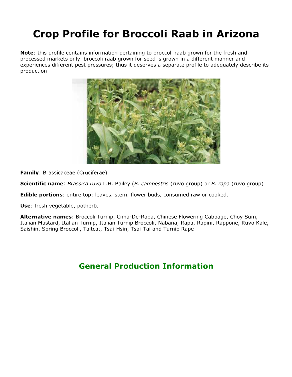 Crop Profile for Broccoli Raab in Arizona