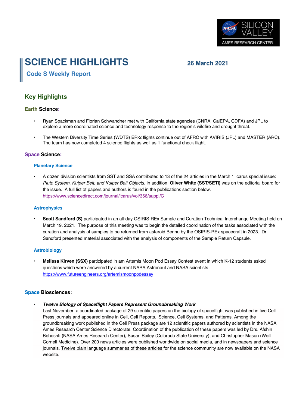 ARC Code S Science Highlights, 03.26.2021