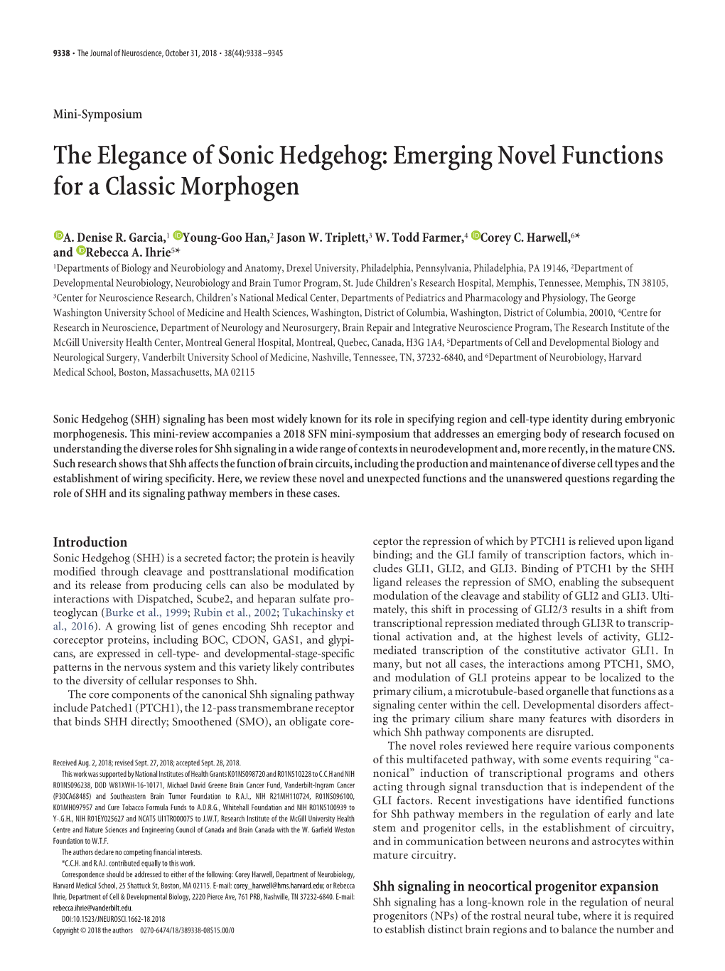 The Elegance of Sonic Hedgehog: Emerging Novel Functions for a Classic Morphogen