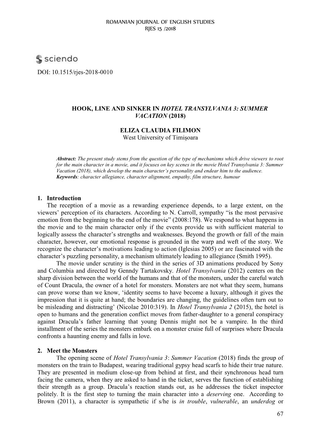 Romanian Journal of English Studies Rjes 15 /2018 67 Doi