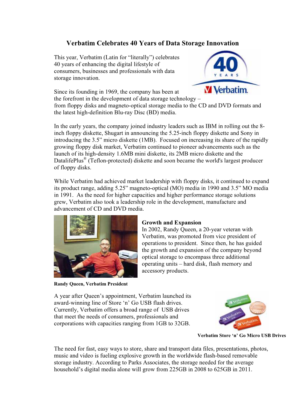 Verbatim Celebrates 40 Years of Data Storage Innovation