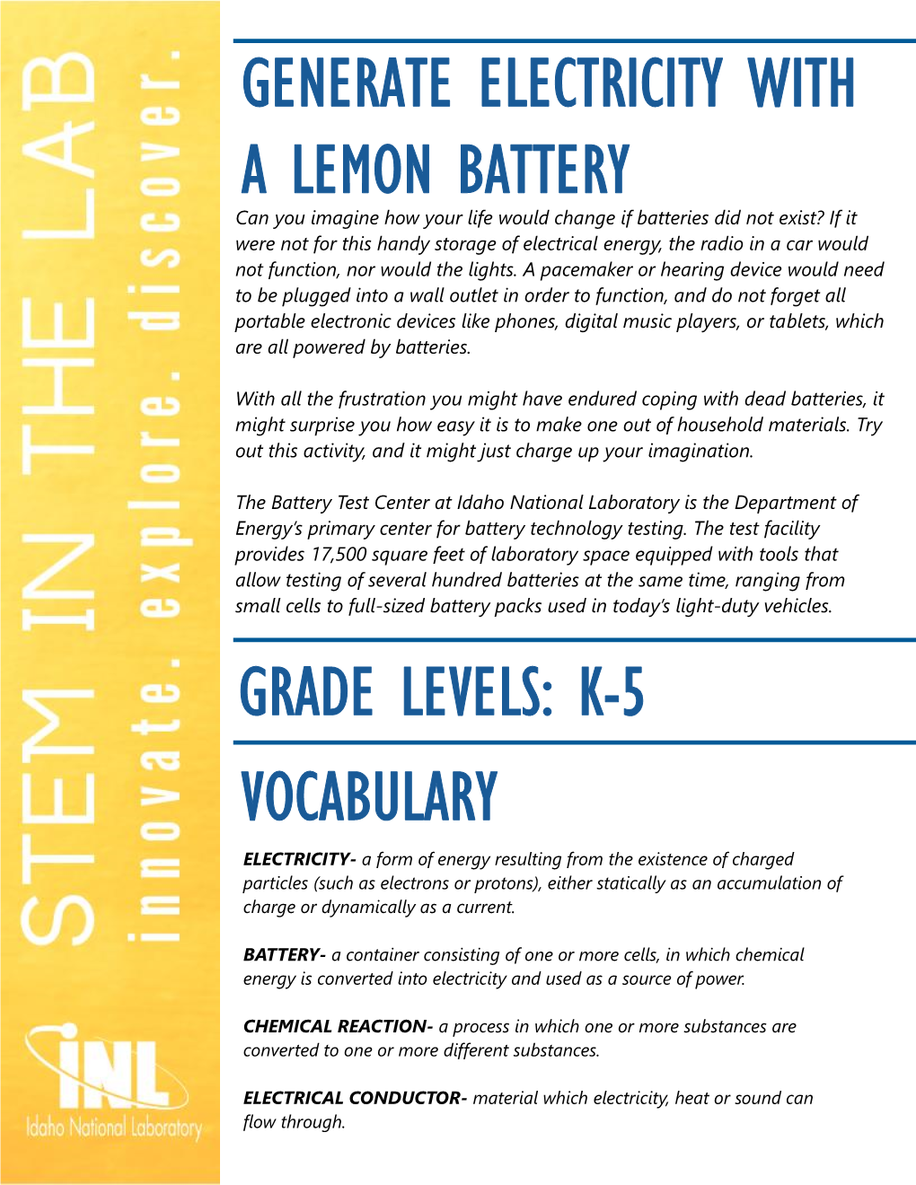 Generate Electricity with a Lemon Battery Vocabulary