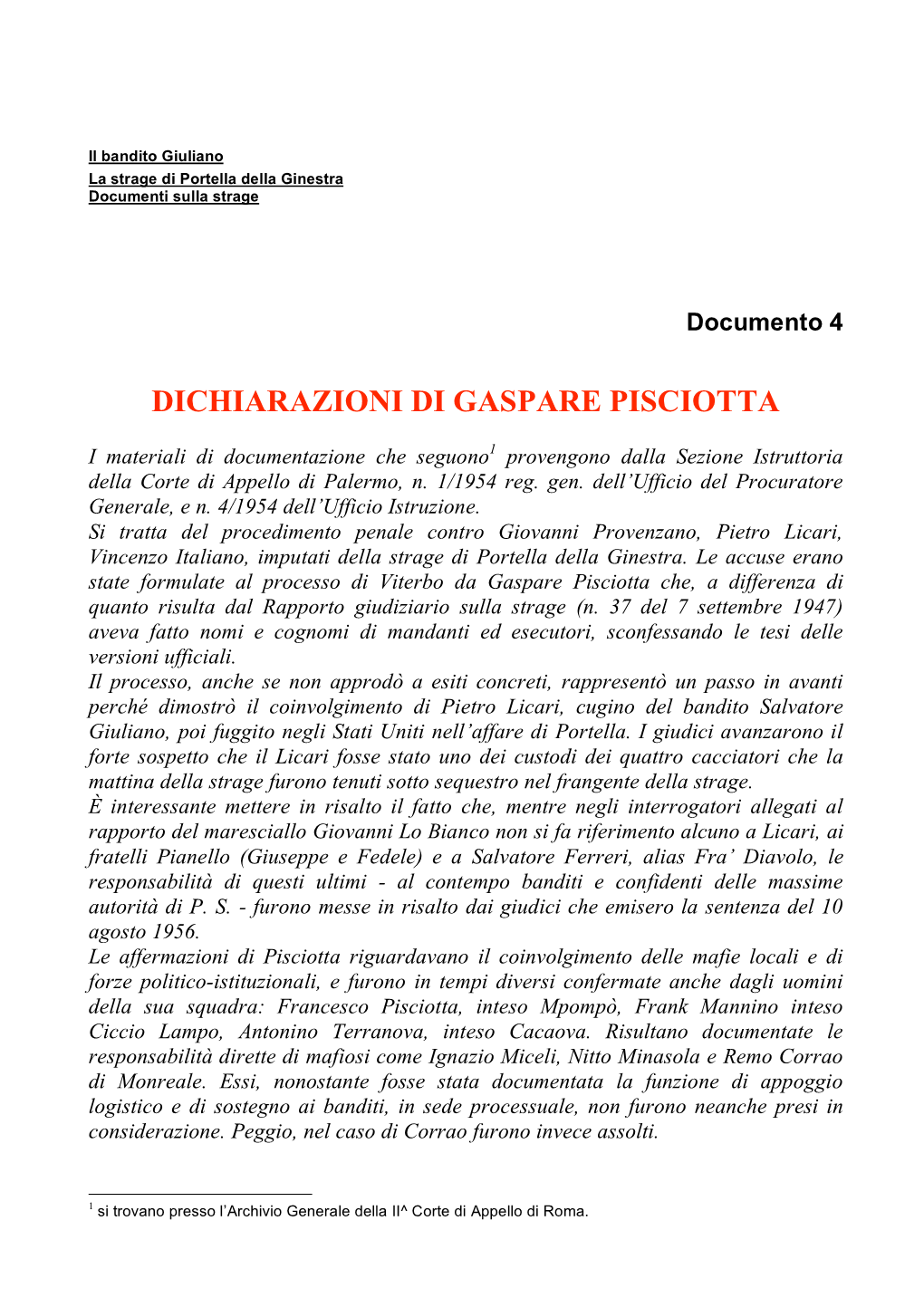 Dichiarazioni Di Gaspare Pisciotta