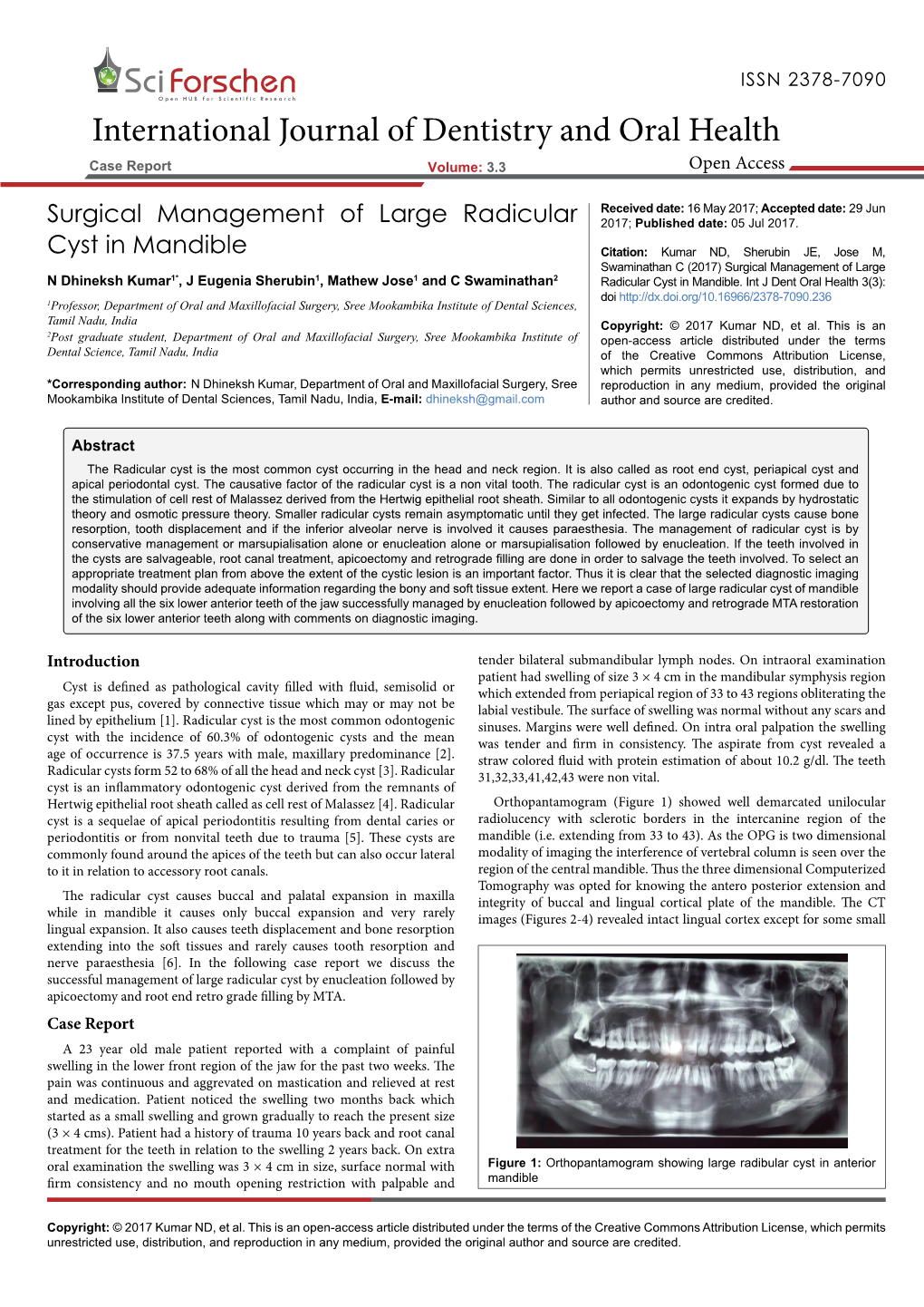 Surgical Management of Large Radicularcyst in Mandible