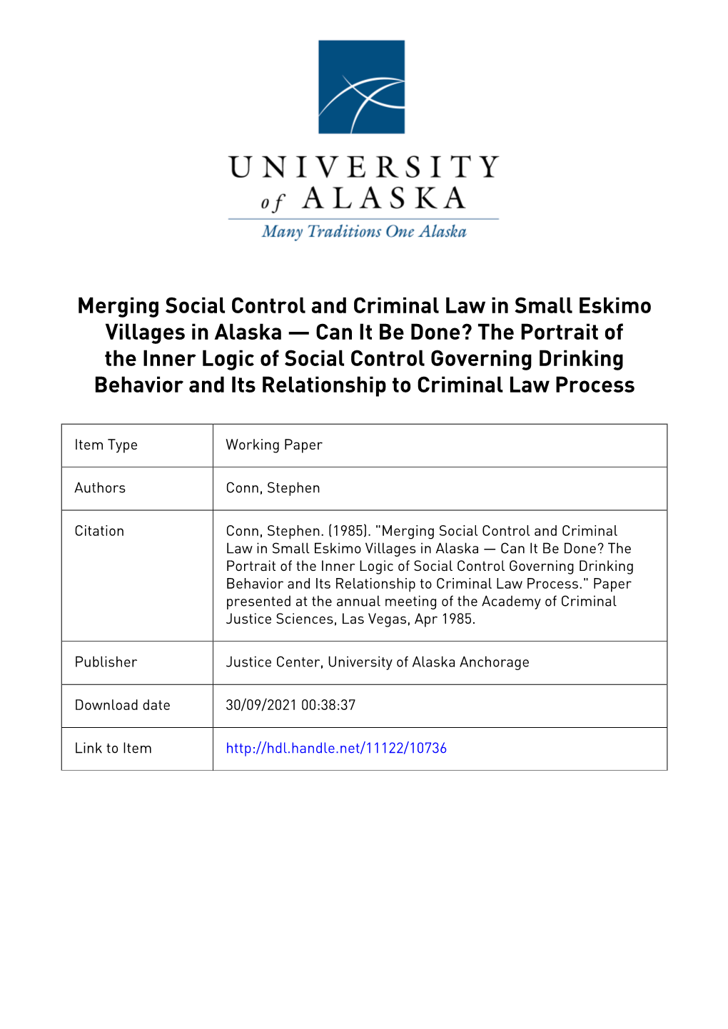 Merging Social Control and Criminal Law in Small