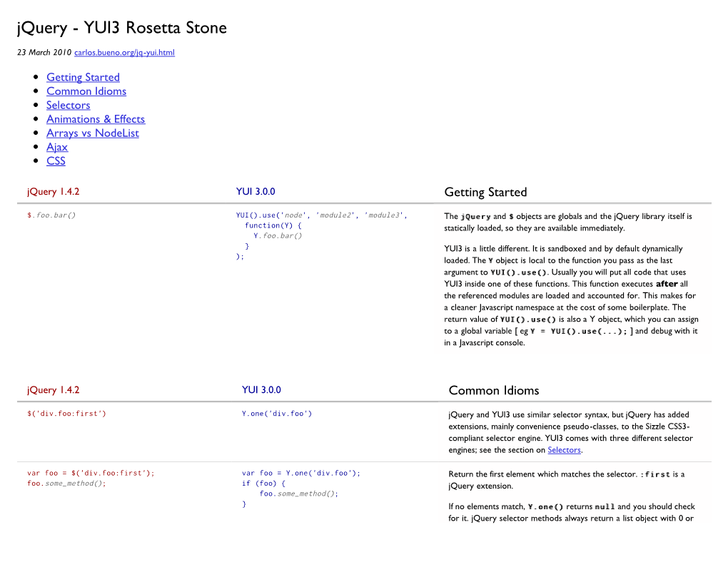 Jquery - YUI3 Rosetta Stone