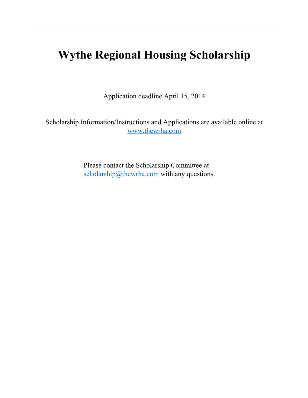 Wythe Regional Housing Scholarship