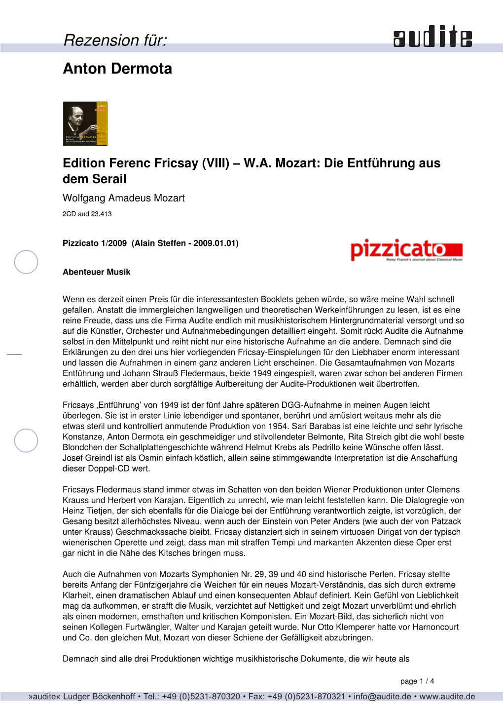 Rezension Für: Anton Dermota Edition Ferenc Fricsay (VIII) – WA