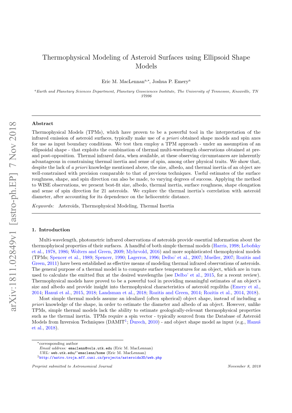 Thermophysical Modeling of Asteroid Surfaces Using Ellipsoid Shape Models