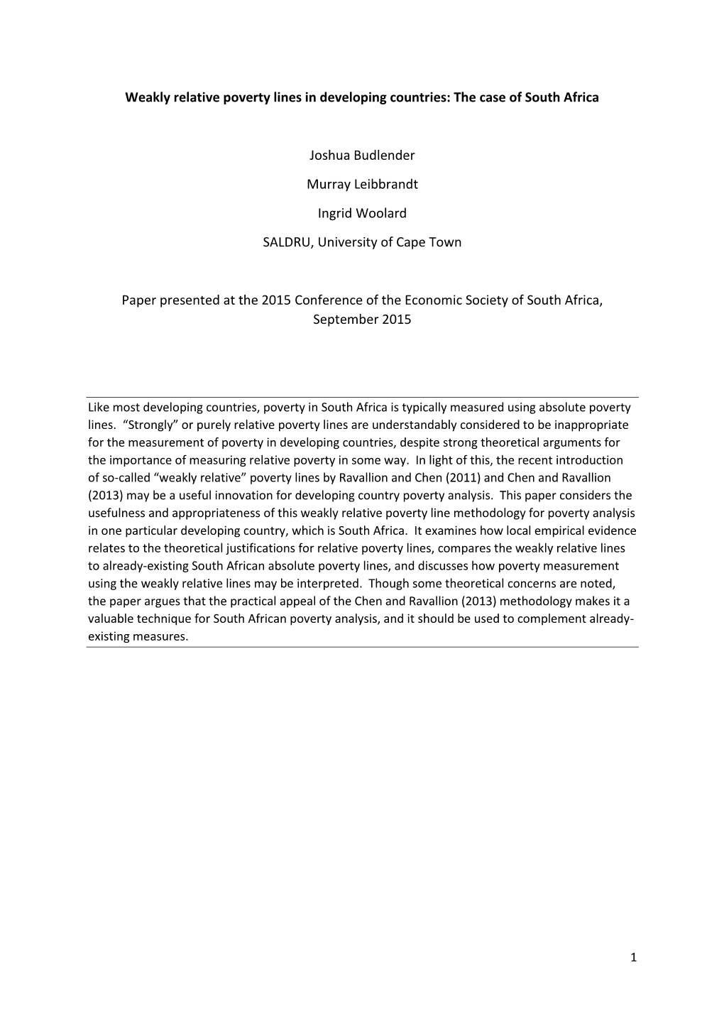 Weakly Relative Poverty Lines in Developing Countries: the Case of South Africa