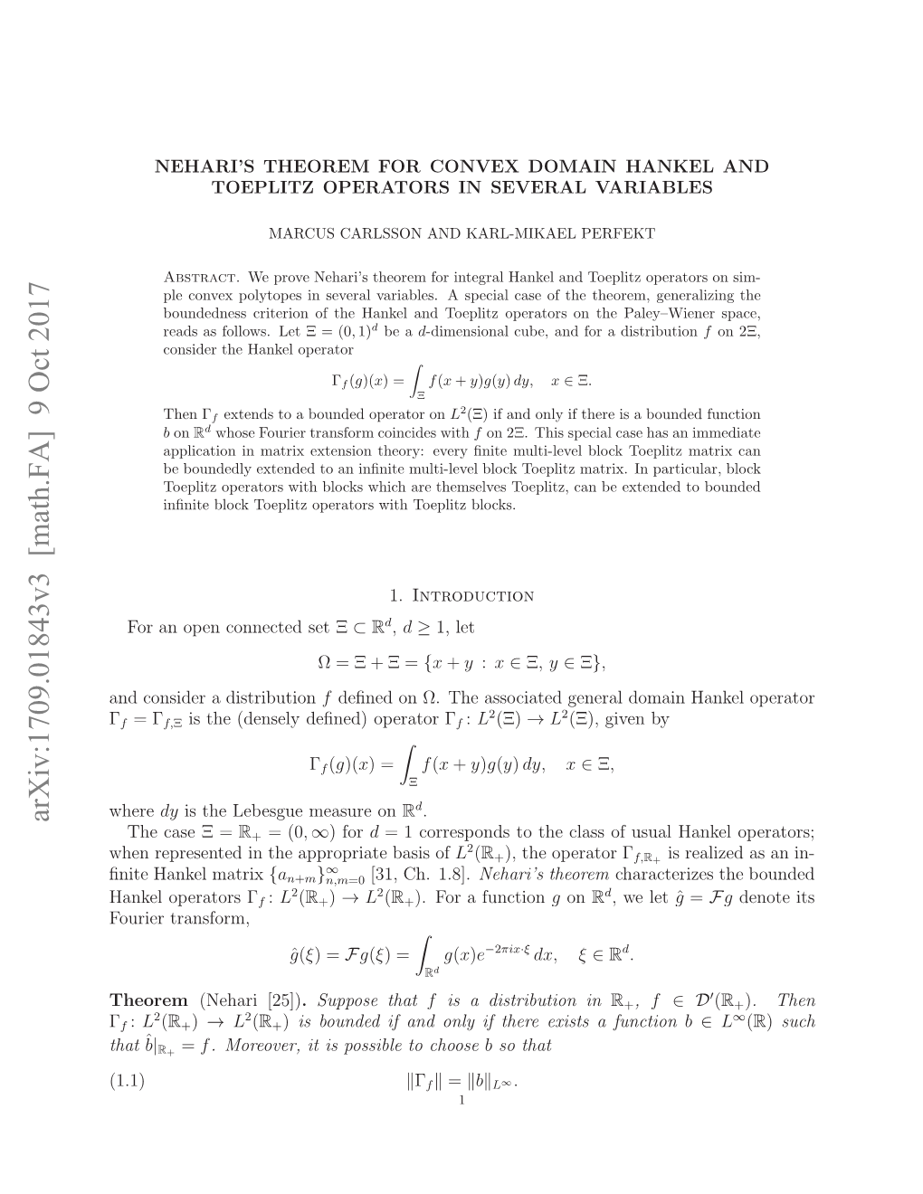 Nehari's Theorem for Convex Domain Hankel and Toeplitz Operators In