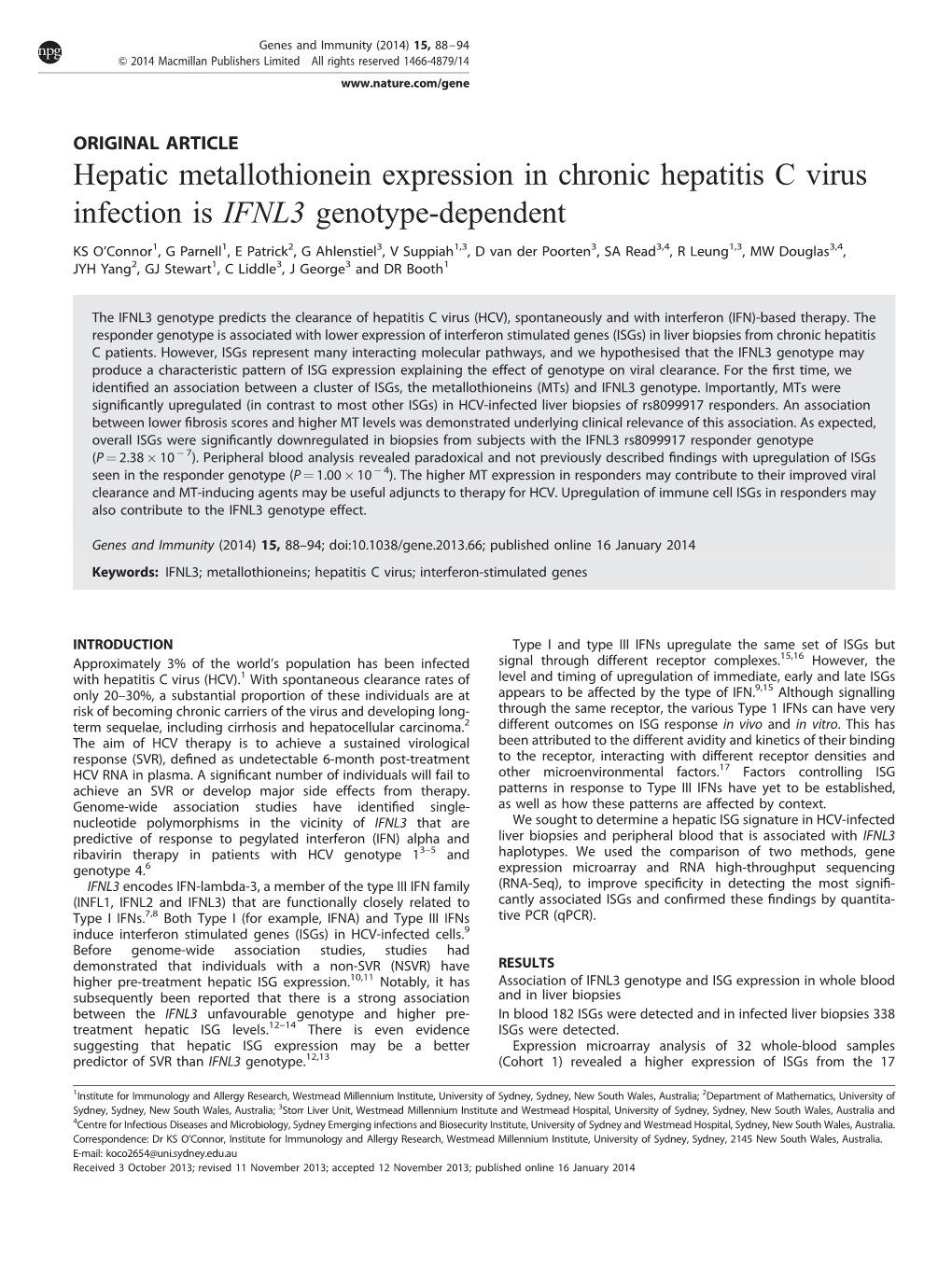 Hepatic Metallothionein Expression in Chronic Hepatitis C Virus Infection Is IFNL3 Genotype-Dependent