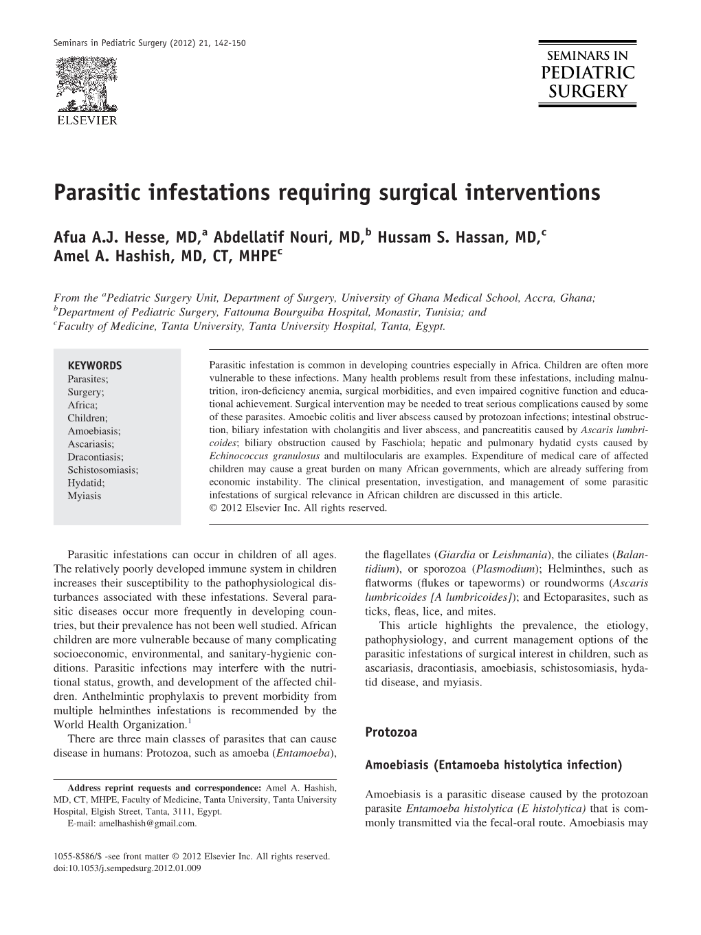 Parasitic Infestations Requiring Surgical Interventions