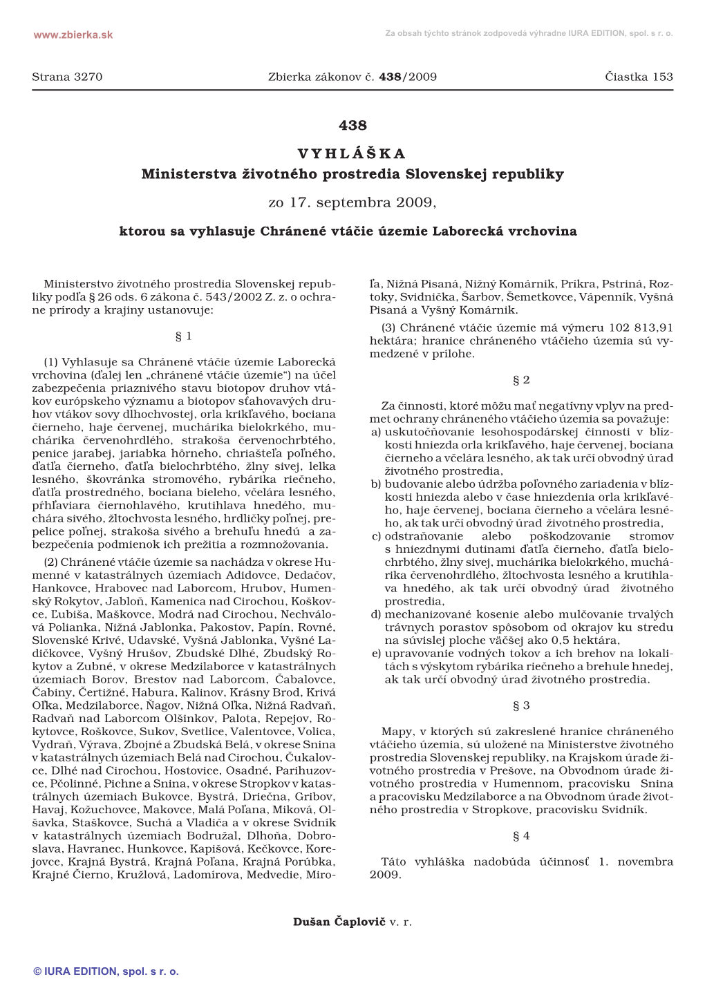 438/2009 Vyhláška Ministerstva Životného Prostredia Slovenskej