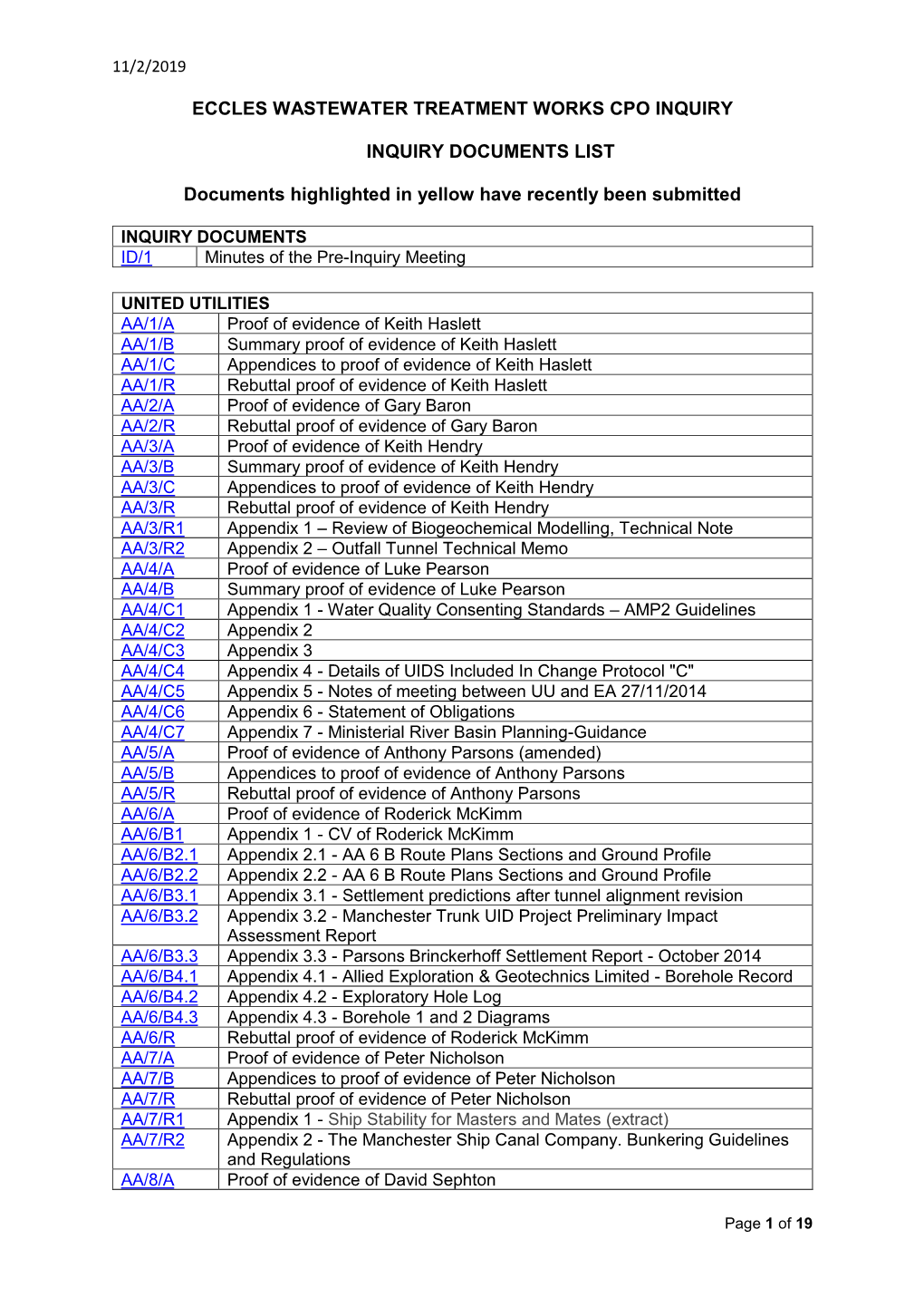 Inquiry Documents List 11 2 19