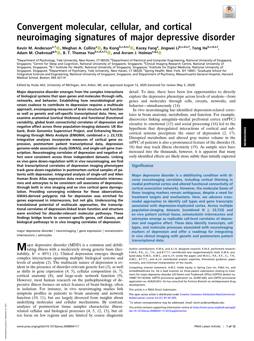 Convergent Molecular, Cellular, and Cortical Neuroimaging Signatures of Major Depressive Disorder