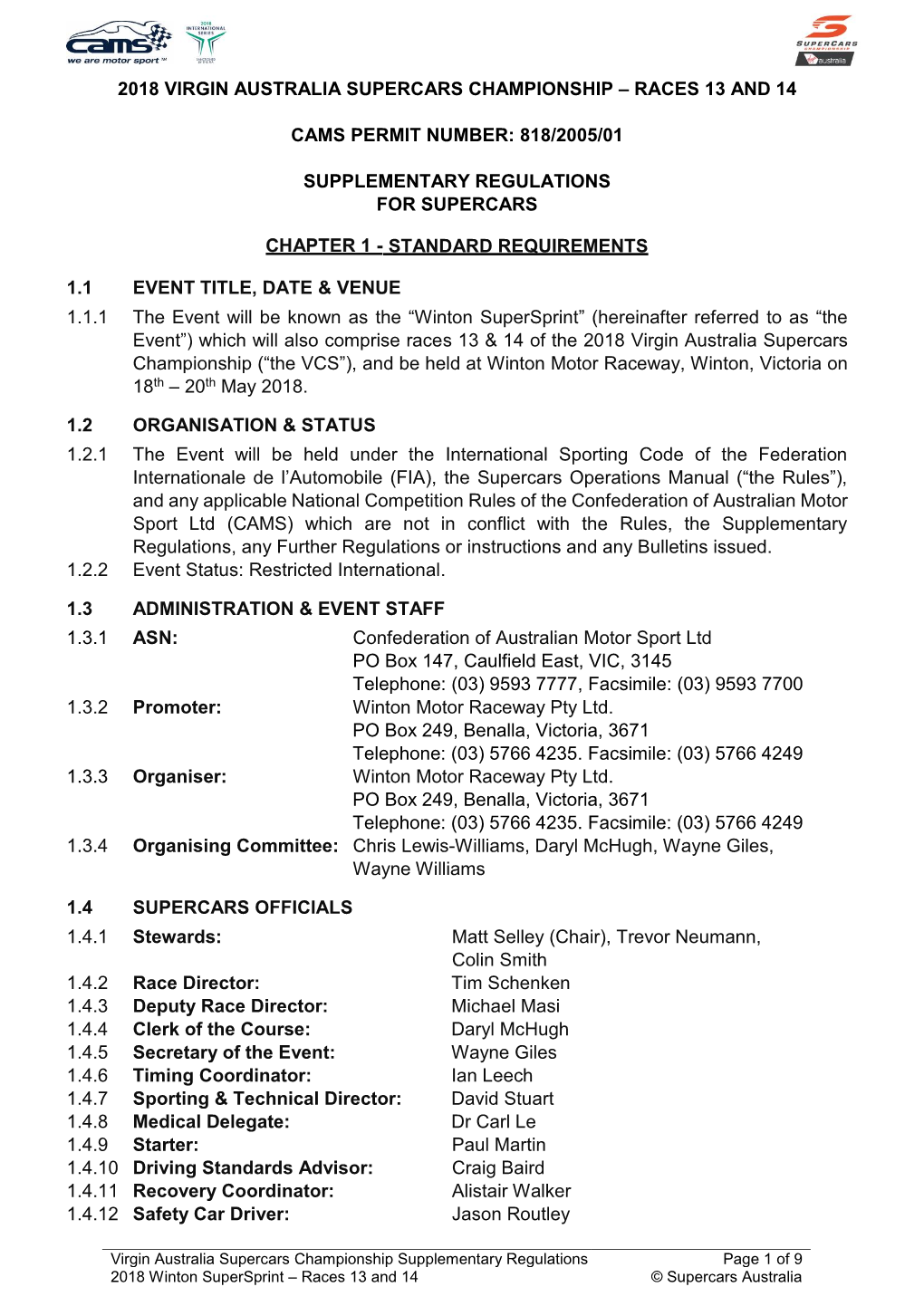 Supplementary Regulations for Supercars