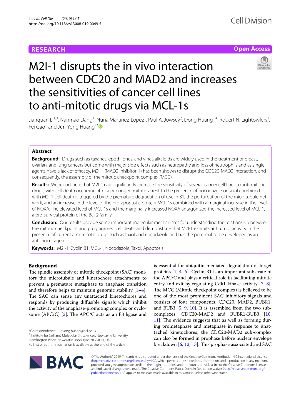 M2I-1 Disrupts the in Vivo Interaction Between CDC20 and MAD2 And